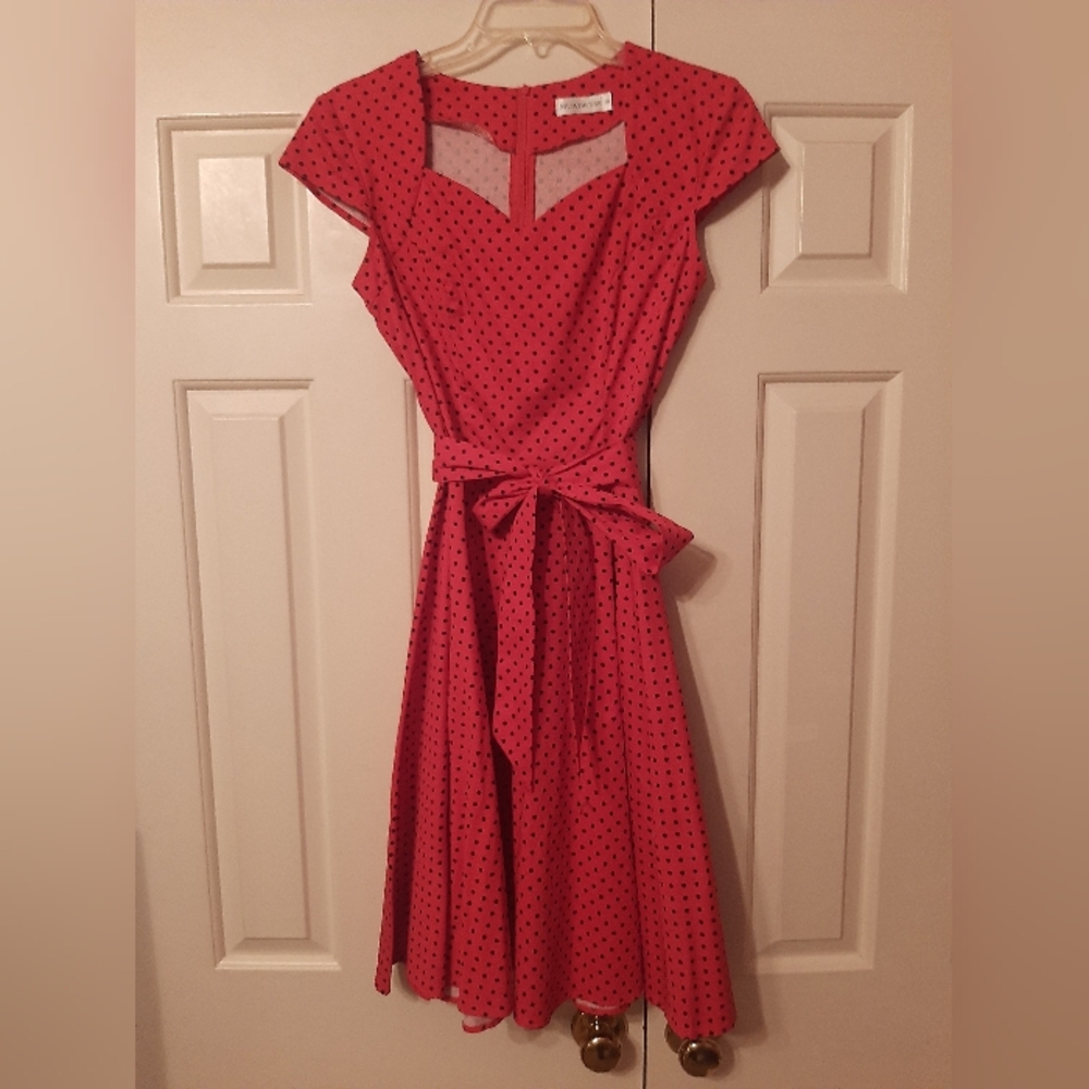 Vintage Style Muadress Swing Dress Size M Red Black Polka Dots